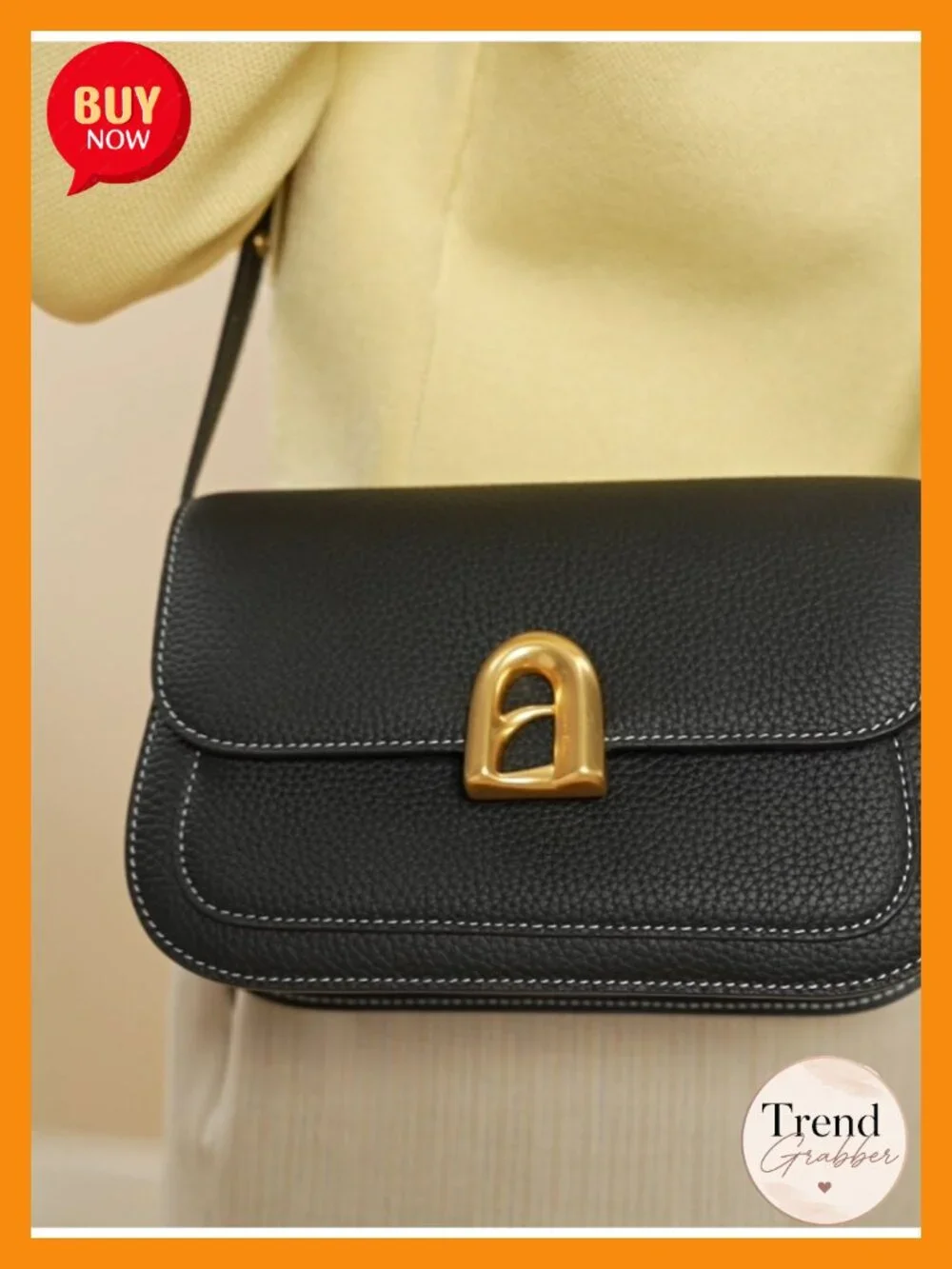 Genuine Leather Shoulder Purse for Women - Adjustable Strap, Gold Hardware